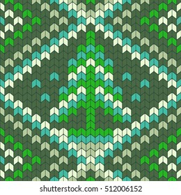 Green Christmas Tree Knitted Seamless Pattern. Great for Christmas projects, wrapping paper, backgrounds or printed on fabric or textile.