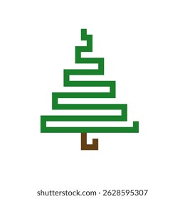 Green Christmas tree logo pixel art  with brown trunk