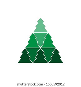 Green Christmas tree made of parts in the form of Christmas trees. 