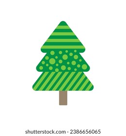 Green Christmas tree made of triangles with a geometric pattern. Vector drawing in flat style. 
