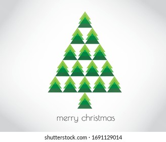 Green Christmas tree  Merry Christmas greeting card 
