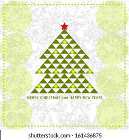 Green Christmas tree on abstract retro background. Vector EPS 10 illustration.