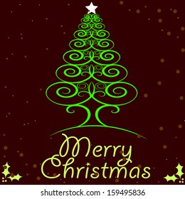 Green Christmas tree on brown background