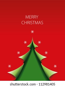 green Christmas Tree on red background for Seasons Greetings