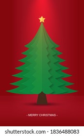 Grüner Weihnachtsbaum auf rotem Hintergrund für Weihnachten und Neujahrsfeier-Illustration