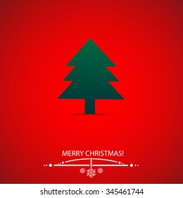 green christmas tree on red background