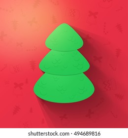 Green Christmas tree on red background