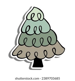 Green Christmas Tree on white silhouette and gray shadow. Vector illustration for decoration or any design.
