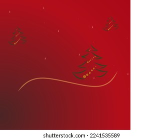 GREEN CHRISTMAS TREE in red background with stars vector illustration download.Vertical white background for copy space