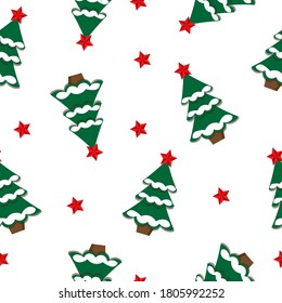 green Christmas tree with a red star on a white background. pattern