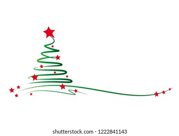 green christmas tree with red stars - sribble lines