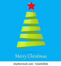 Green Christmas tree from ribbon with red star. Vector illustration
