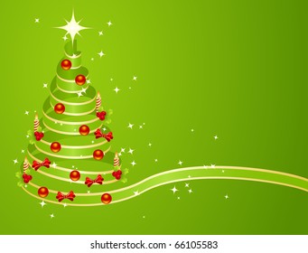 Green christmas tree from ribbon vector background