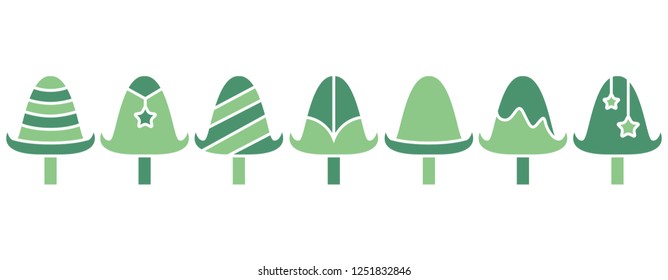 green Christmas tree set isolated on white