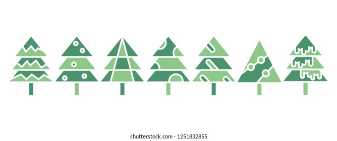 green Christmas tree set isolated on white