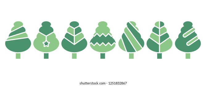 green Christmas tree set isolated on white