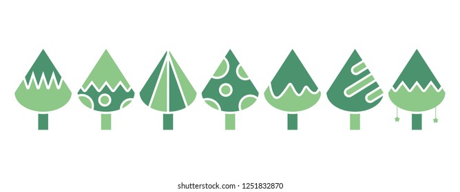 green Christmas tree set isolated on white
