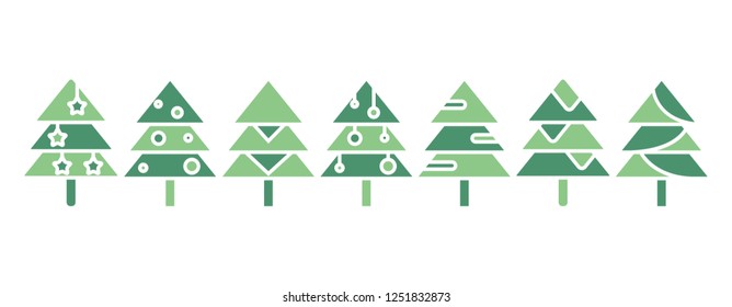 green Christmas tree set isolated on white