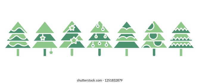 green Christmas tree set isolated on white