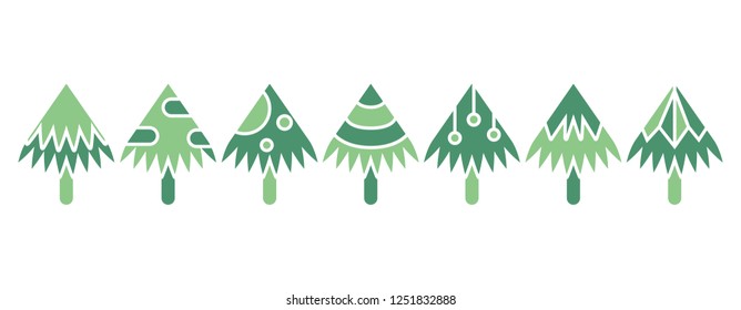 green Christmas tree set isolated on white