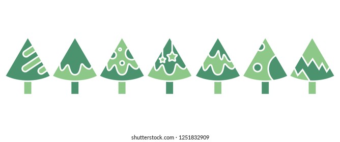 green Christmas tree set isolated on white