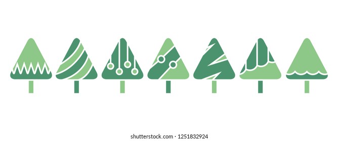 green Christmas tree set isolated on white
