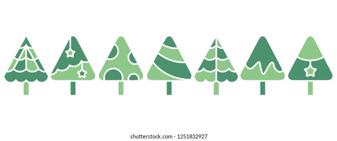 green Christmas tree set isolated on white