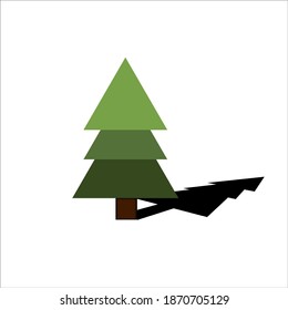 green Christmas tree with shadow in flat style