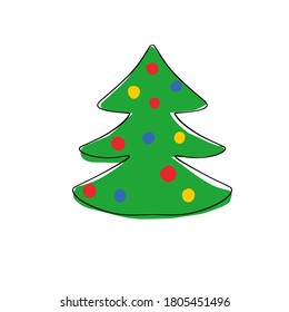 Green Christmas tree sign with toys, isolated on a white background. A symbol for the design of your website, logo, app, and user interface. Vector illustration