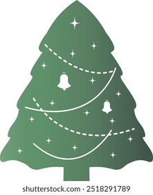 Green Christmas Tree Silhouette with Gradient Color. Vector Illustration on White Background