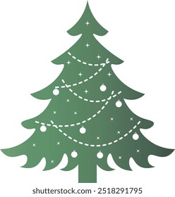 Green Christmas Tree Silhouette with Gradient Color. Vector Illustration on White Background