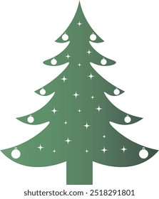 Green Christmas Tree Silhouette with Gradient Color. Vector Illustration on White Background