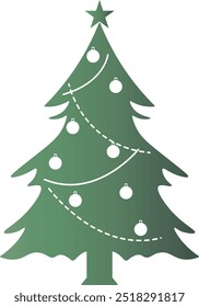 Green Christmas Tree Silhouette with Gradient Color. Vector Illustration on White Background