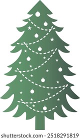 Green Christmas Tree Silhouette with Gradient Color. Vector Illustration on White Background