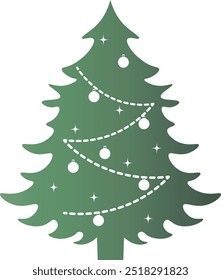 Green Christmas Tree Silhouette with Gradient Color. Vector Illustration on White Background