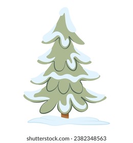Green Christmas tree in snow isolated on white background