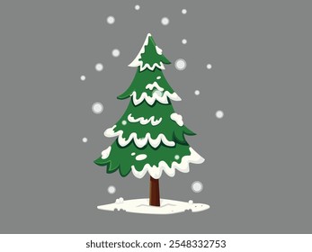 Green christmas tree with snow on the leaves. New years stock illustration vector. Winter Holiday Isolated Pines for Greeting Cards and Invitation Design