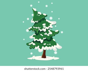 Green christmas tree with snow on the leaves. New years stock illustration vector. Winter Holiday Isolated Pines for Greeting Cards and Invitation Design