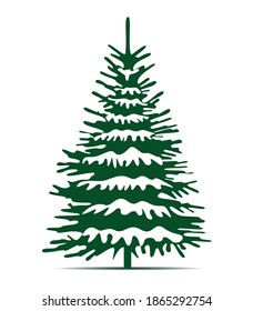 Árbol verde de Navidad y cerda. Icono e ilustración del vector.