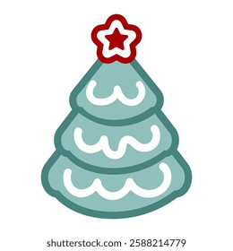 Green Christmas tree with star flat icon. Christmas fir illustration.