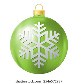Green Christmas tree toy or ball with snowflake illustration