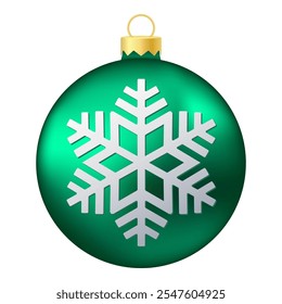 Green Christmas tree toy or ball with snowflake illustration