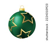 Green Christmas tree toy with golden stars Realistic color illustration