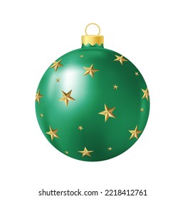Green Christmas tree toy with golden stars Realistic color illustration