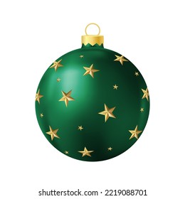 Green Christmas tree toy with golden stars Realistic color illustration