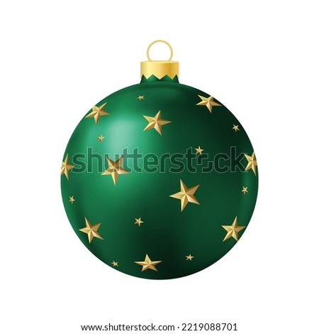 Green Christmas tree toy with golden stars Realistic color illustration
