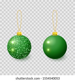 Green Christmas tree toy isolated on a transparent background. Stocking Christmas decorations. Vector object for christmas design, mockup. Vector realistic object Illustration 10 EPS