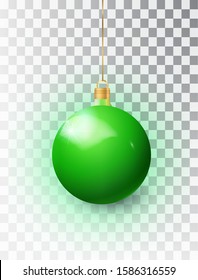 Green Christmas tree toy isolated on a transparent background. Stocking Christmas decorations. Vector object for christmas design, mockup. Vector realistic object Illustration 10 EPS