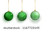 Green Christmas tree toy set isolated on white background. Stocking Christmas decorations. Vector object for christmas design, mockup. Vector realistic object Illustration 10 EPS