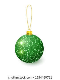 Green Christmas tree toy set isolated on a transparent background. Stocking Christmas decorations. Vector object for christmas design, mockup. Vector realistic object Illustration 10 EPS